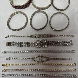 Lot of 14 Rhinestone Bracelets Costume Jewelry Mixed Metals
